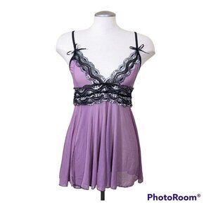 Womens Babydoll Slip Dress Lingerie Teddy Nightgown Size Small Purple Sexy